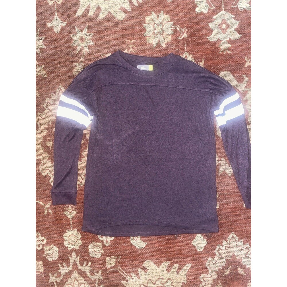 Rumi Ryder Girls Varsity Stripe Long Sleeve Brushed Knit Top Plum XL 16/18